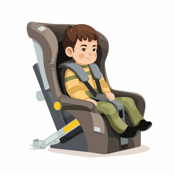 Stock vector secured kid in car seat vector flat isolated illustration