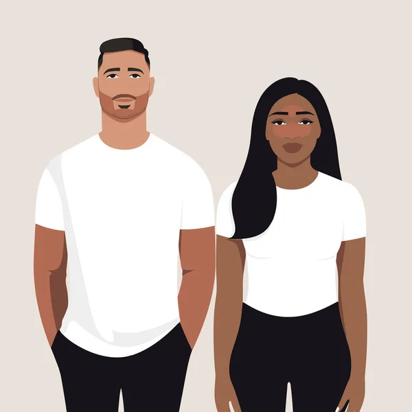 Homem Branco Mulher Negra Data Vetor Plana Isolado Ilustração — Vetor de Stock