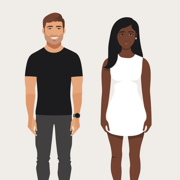 Homem Branco Mulher Negra Data Vetor Plana Isolado Ilustração — Vetor de Stock