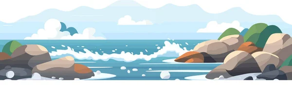 Океанічні Хвилі Над Скелястим Пляжем Векторні Плоскі Ізольовані — стоковий вектор