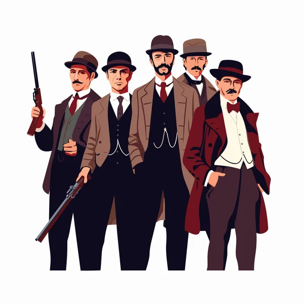Gangster Style Gruppo Uomini Gruppo Uomini Peaky Isolato Illustrazione — Vettoriale Stock