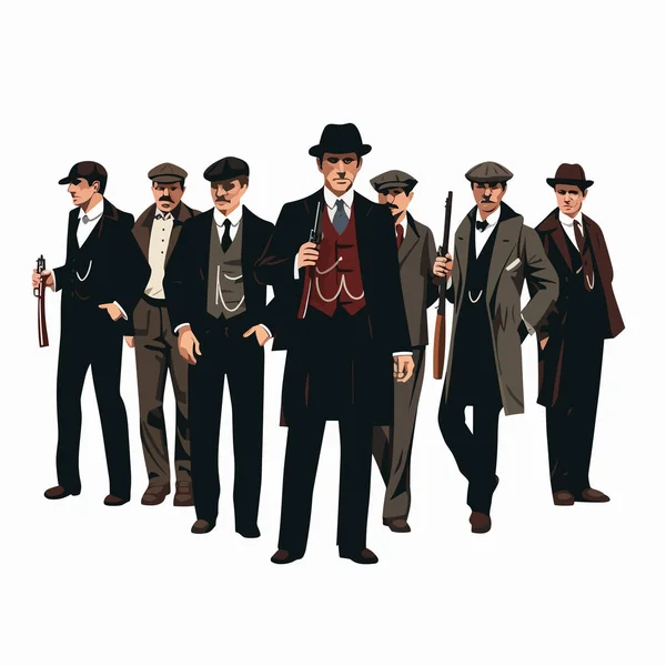 Gangster Style Group Men Group Men Peaky Isolated Illustration — Stock Vector