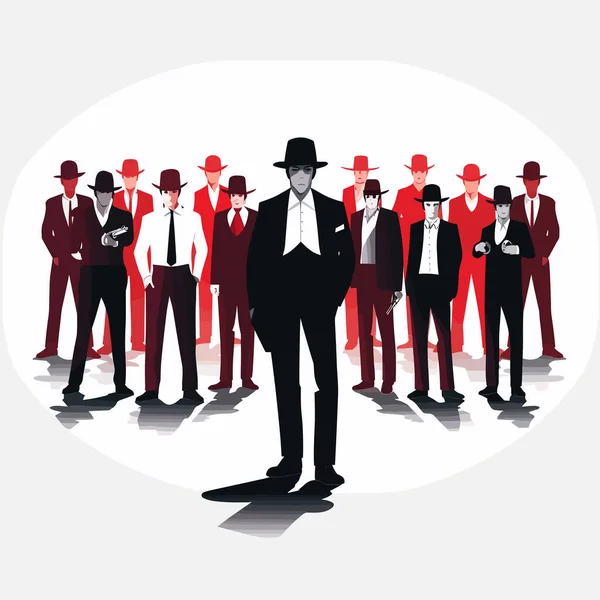 Gangster Style Groupe Hommes Vecteur Plat Isolé Illustration — Image vectorielle