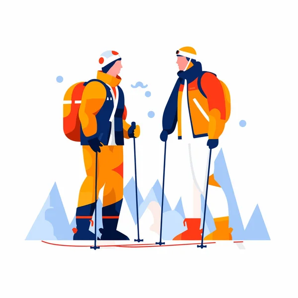 Eşcinsel Çiftin Kayak Tatili Vektör Düz Izole Çizimi — Stok Vektör