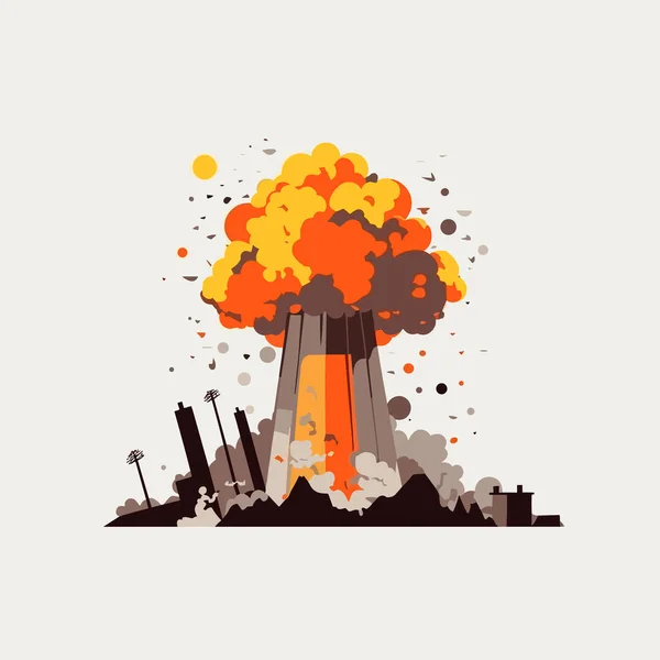 Planta Nuclear Explosión Vector Plano Minimalista Aislado Ilustración — Vector de stock