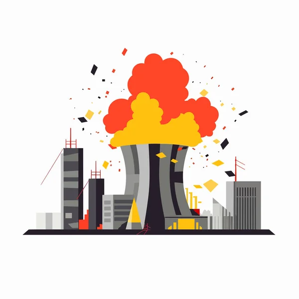 Έκρηξη Σταθμού Πυρηνικής Ενέργειας Διάνυσμα Επίπεδη Απομονωμένη Απεικόνιση — Διανυσματικό Αρχείο