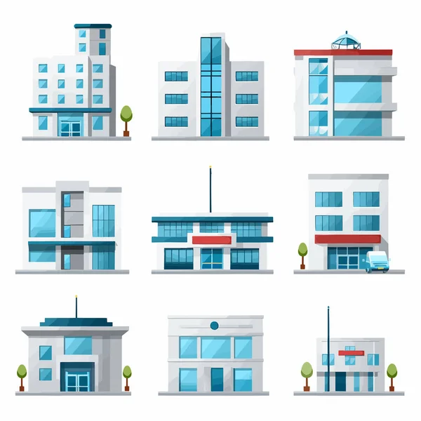 Clínica Edificio Conjunto Vector Plano Minimalista Aislado Ilustración — Vector de stock