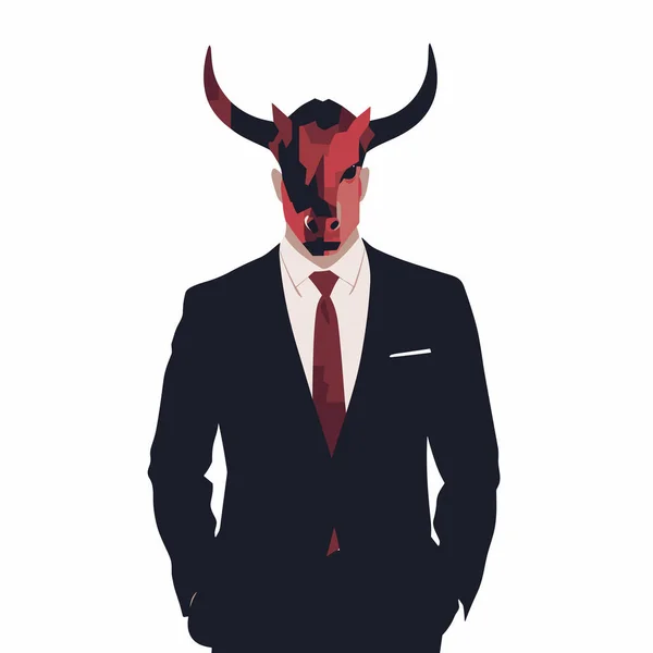 Man Head Bull Suit Vector Flat Isolated Illustration — Stock Vector