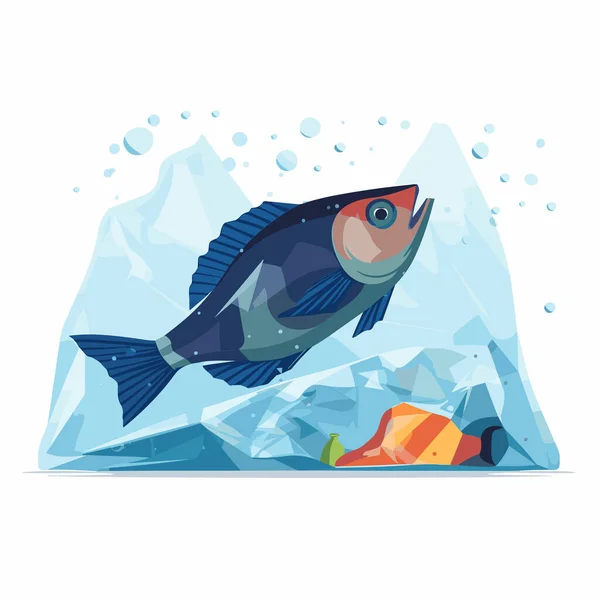 Fische Gefangen Plastikvektor Flache Isolierte Illustration — Stockvektor