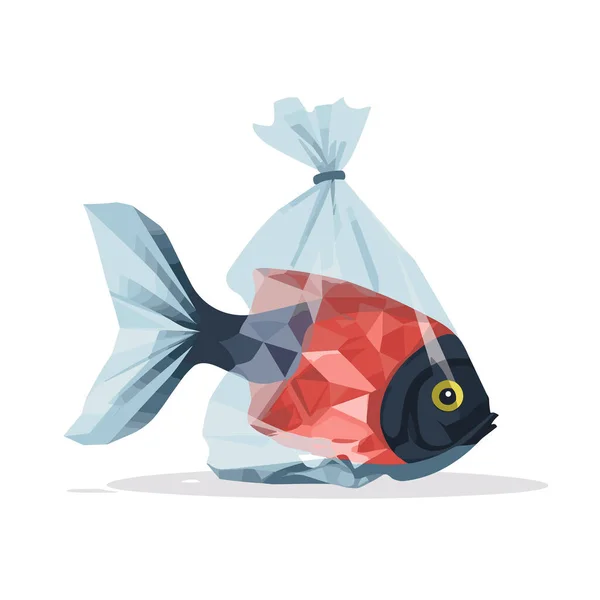 Fische Gefangen Plastikvektor Flache Isolierte Illustration — Stockvektor