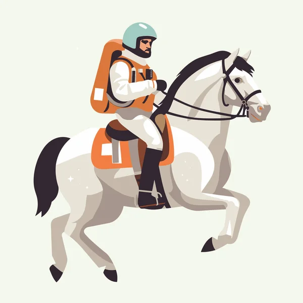 Mann Raumanzug Reiten Pferd Vektor Flach Isoliert Illustration — Stockvektor