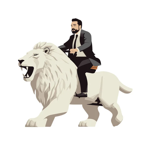 Mann Anzug Reitet Löwenvektor Flach Isolierte Illustration — Stockvektor