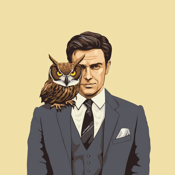 Man Suit Owl Head Vector Flat Isolated Illustration — Stock Vector