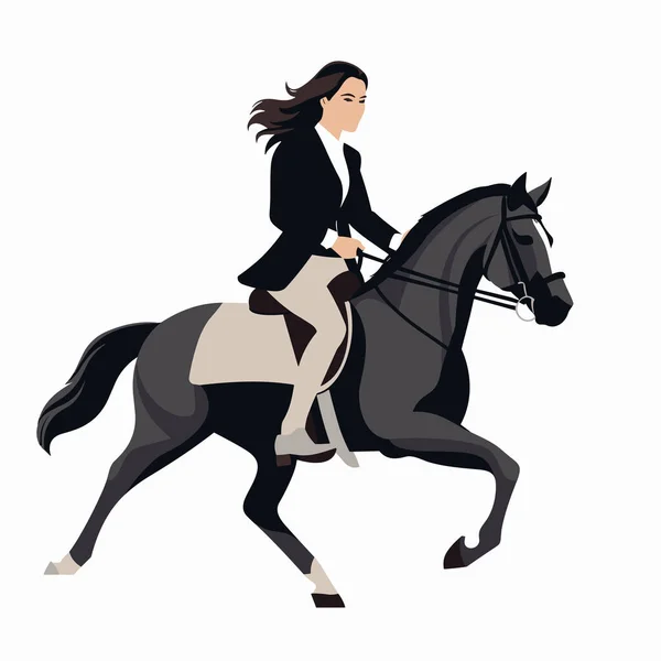 Femme Costume Équitation Cheval Vecteur Plat Isolé Illustration — Image vectorielle
