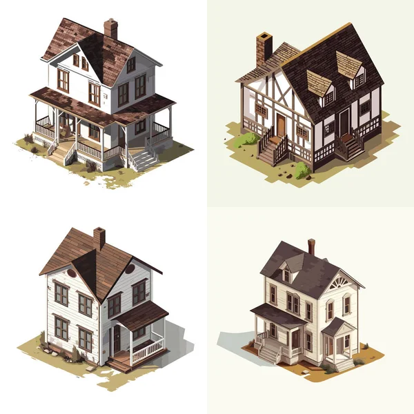 Casa Vieja Vector Isométrico Plano Ilustración Aislada Minimalista — Vector de stock