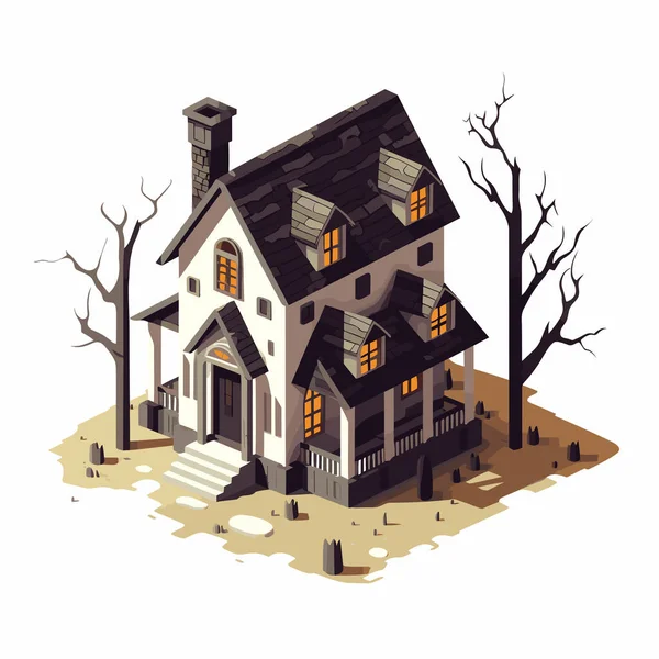 Old Hunted House Isometric Vector Flat Isolated Illustration — Stock Vector
