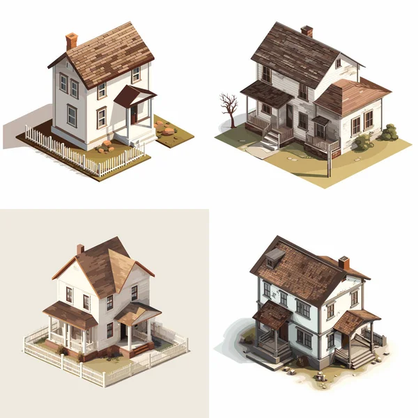 旧房屋等距矢量平面简约孤立的插图 — 图库矢量图片