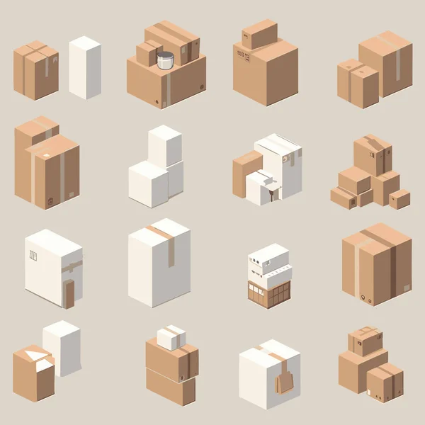 Packege Box Set Isometrische Vector Platte Geïsoleerde Illustratie — Stockvector
