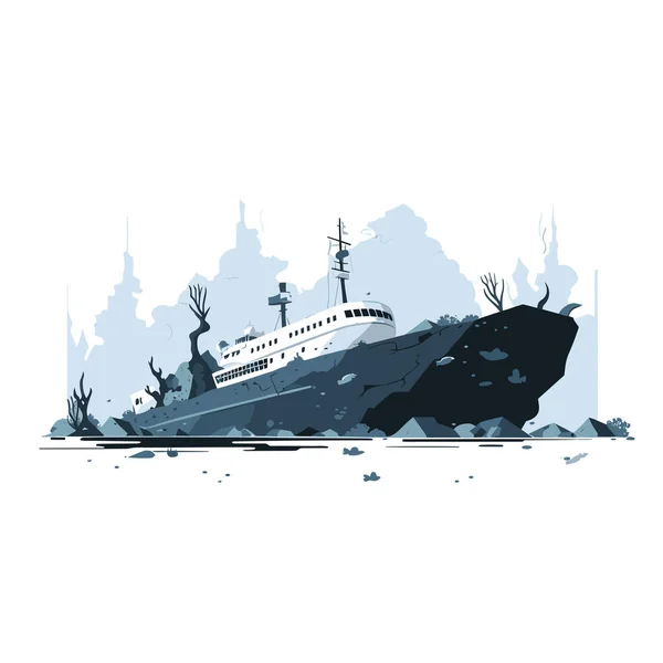 Potopená Loď Podvodní Vektor Ploché Minimalistické Izolované Ilustrace — Stockový vektor