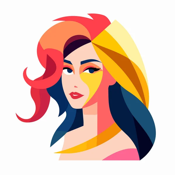 Kobieta Kolorowe Włosy Wektor Płaskie Izolowane Ilustracja — Wektor stockowy