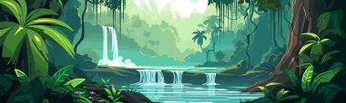 lush rainforest with waterfall vector simple 3d isolated illustration clipart