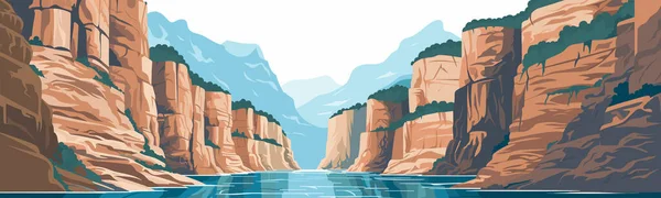 Kanjon Med Flod Vektor Enkel Slät Skuren Isolerad Illustration — Stock vektor