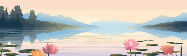 Безшумне Озеро Лілійними Подушечками Векторна Проста Ізольована Ілюстрація — стоковий вектор