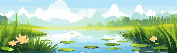 Lac Serein Avec Des Nénuphars Vecteur Simple Illustration Isolée — Image vectorielle