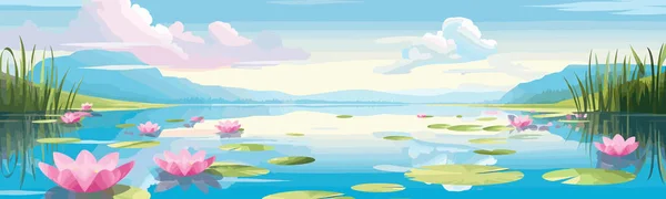 Nilüfer Yaprağı Vektörlü Sakin Bir Göl Basit Izole Görüntü — Stok Vektör