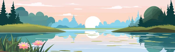 リリーパッドベクトルシンプルな3D絶縁イラスト付き穏やかな湖 — ストックベクタ