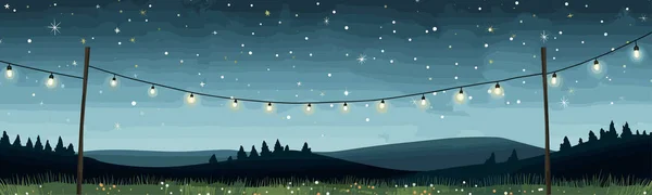 Csillagos Éjszakai Égbolt Rét Vektor Felett Egyszerű Elszigetelt Illusztráció — Stock Vector