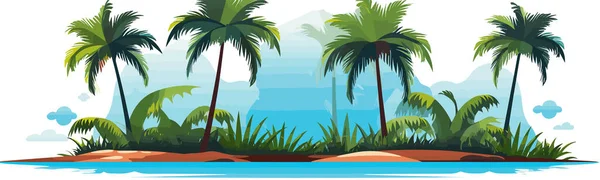 Een Tropisch Eiland Met Palmbomen Vector Eenvoudige Geïsoleerde Illustratie — Stockvector