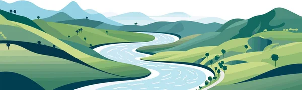 Ein Gewundener Fluss Durch Einen Talvektor Einfache Isolierte Illustration — Stockvektor