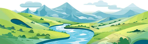 Une Rivière Sinueuse Travers Vecteur Vallée Illustration Isolée Simple — Image vectorielle