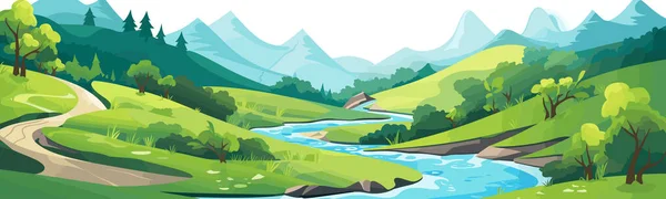 Točící Řeka Přes Údolí Vektor Jednoduché Izolované Ilustrace — Stockový vektor