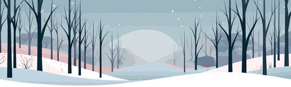 Snöig Vinter Skog Vektor Enkel Slät Snitt Och Isolerad Illustration — Stock vektor