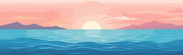 Puesta Sol Sobre Vector Oceánico Simple Corte Liso Ilustración Aislada — Vector de stock