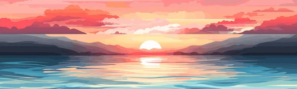 Захід Сонця Над Океаном Вектор Проста Гладка Вирізана Ізольована Ілюстрація — стоковий вектор