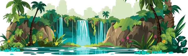 Waterval Een Jungle Vector Eenvoudige Gladde Gesneden Geïsoleerde Illustratie — Stockvector