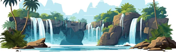 Wasserfall Einem Dschungel Vektor Einfache Glatte Schnitt Isolierte Illustration — Stockvektor