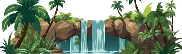 Wasserfall Einem Dschungel Vektor Einfache Glatte Schnitt Isolierte Illustration — Stockvektor