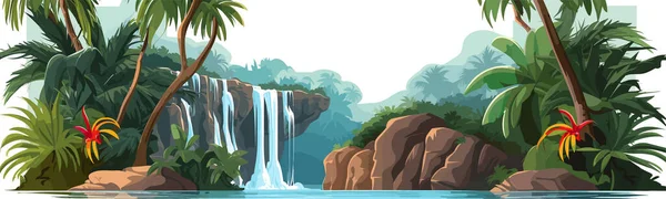 Vodopád Džungli Vektor Jednoduchý Hladký Střih Izolované Ilustrace — Stockový vektor