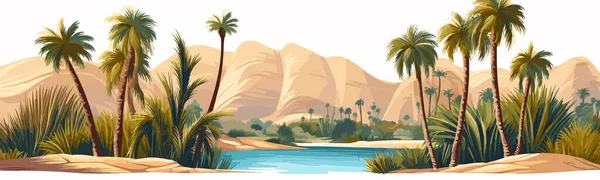 Пустынный Оазис Пальмами Вектор Простой Изолированной Иллюстрации — стоковый вектор