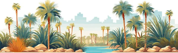 Wüstenoase Mit Palmen Vektor Einfache Isolierte Illustration — Stockvektor