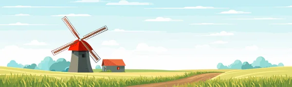 Field Wheat Windmill Vector Simple Isolated Illustration — Stock Vector