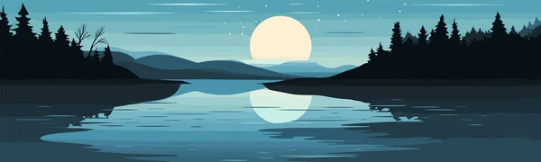 Спокійне Місячне Озеро Векторна Проста Гладка Вирізана Ізольована Ілюстрація — стоковий вектор