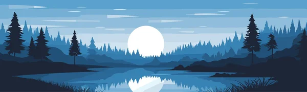 Спокійне Місячне Озеро Векторна Проста Гладка Вирізана Ізольована Ілюстрація — стоковий вектор