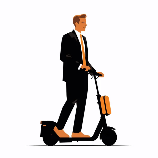 Homme Costume Sur Scooter Électrique Vecteur Plat Illustration Isolée — Image vectorielle