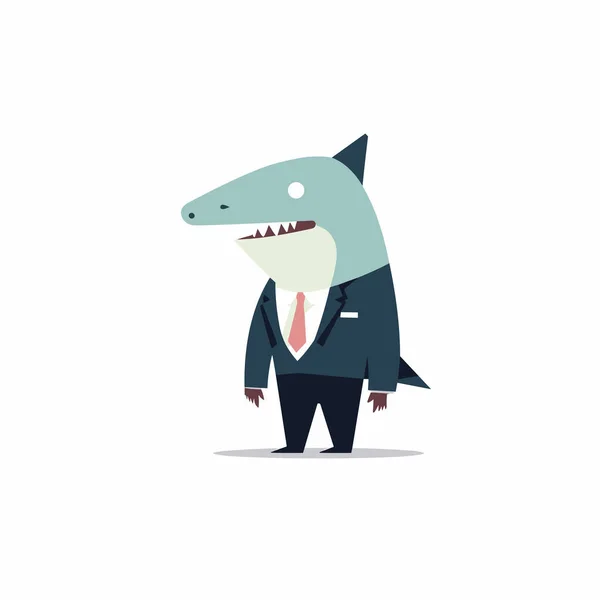 Homme Avec Tête Requin Costume Vecteur Plat Illustration Isolée — Image vectorielle