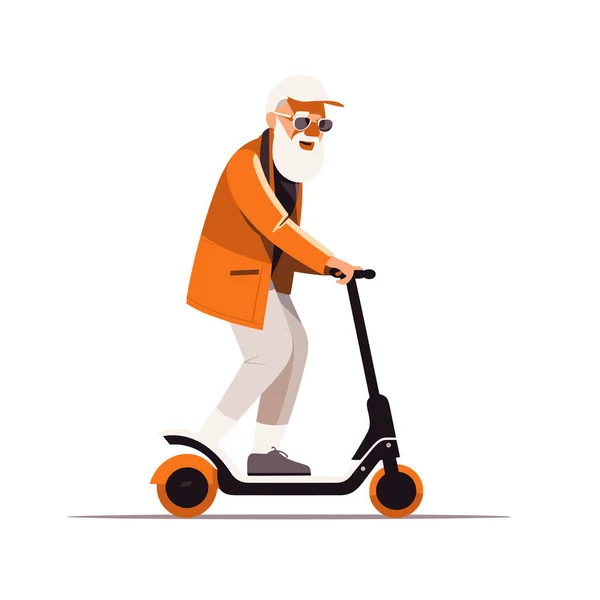 Viejo Hombre Scooter Eléctrico Vector Plano Aislado Ilustración — Vector de stock
